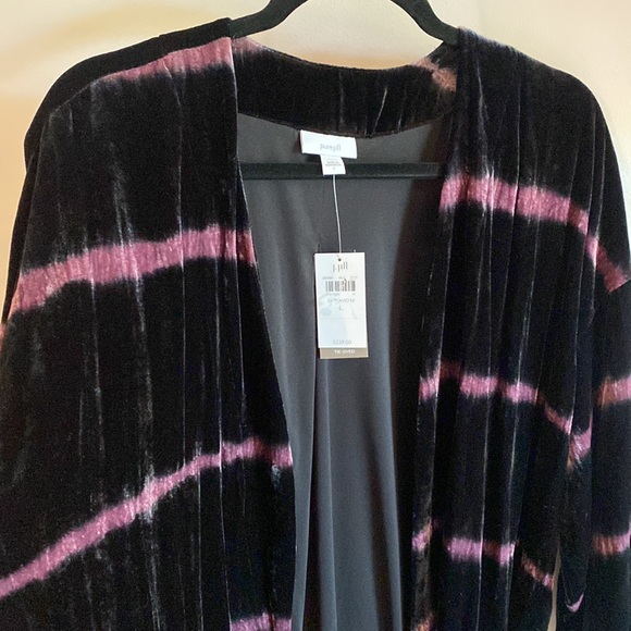 Pure J.Jill Black & Purple Bohemian Crush Velvet Tie Dye Kimono Style Duster L - Picture 9 of 9